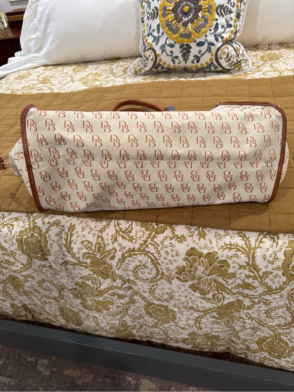 Dooney & Bourke Cream Canvas Tote with Brown Leather Trim - Picture 13 of 15